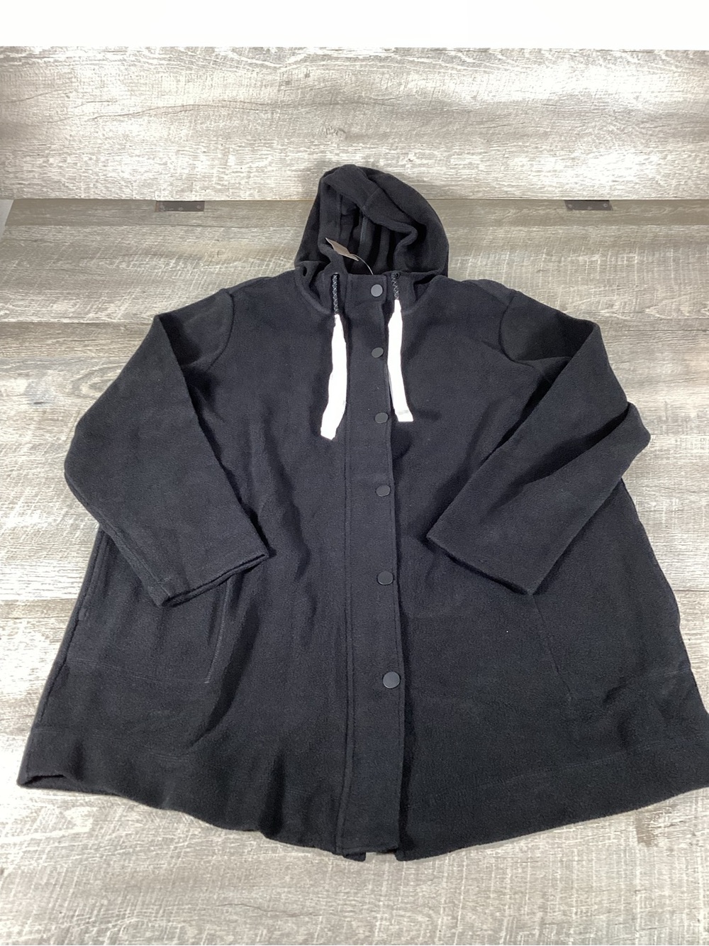 J Jill Fit Womens XL Black Hooded Fleece Jacket Snap Zip Coat NWT